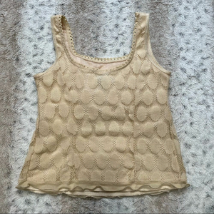 [s] Laura Petite | Vintage Lacey Boho Scoop Neck Tank Top In Custard Beige